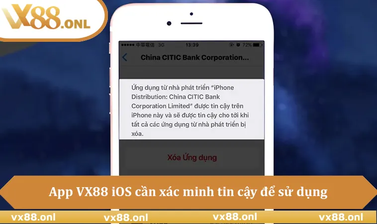 App VX88 iOS cần xác minh tin cậy để sử dụng