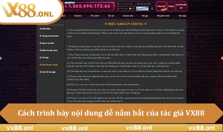 Cách trình bày nội dung dễ nắm bắt của tác giả VX88