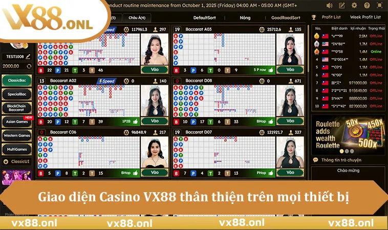 Giao diện Casino VX88 thân thiện trên mọi thiết bị