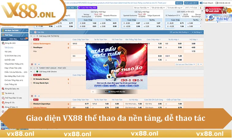 Giao diện VX88 thể thao đa nền tảng, dễ thao tác