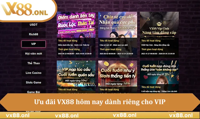Ưu đãi VX88 hôm nay dành riêng cho VIP tích điểm và nhận thưởng