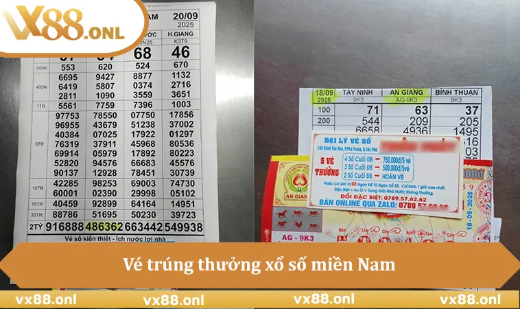 Vé trúng thưởng xổ số miền Nam